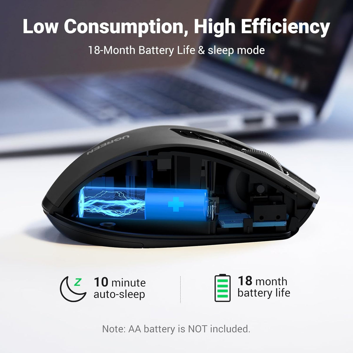 UGREEN Wireless and Ergonomic Mouse, 2.4G with 49Ft Connection, 4000 DPI 6 Buttons Auto-Sleep Mode, Compatible with Laptop PC Mac Computer Chromebook MacBook, Dark Grey - PuriLite