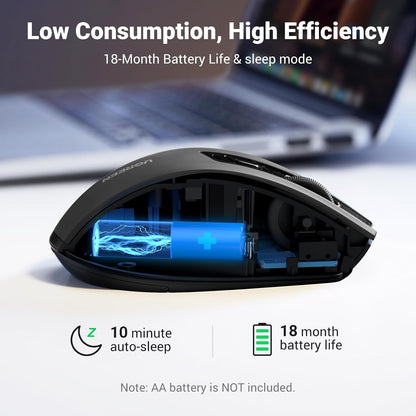 UGREEN Wireless and Ergonomic Mouse, 2.4G with 49Ft Connection, 4000 DPI 6 Buttons Auto-Sleep Mode, Compatible with Laptop PC Mac Computer Chromebook MacBook, Dark Grey - PuriLite