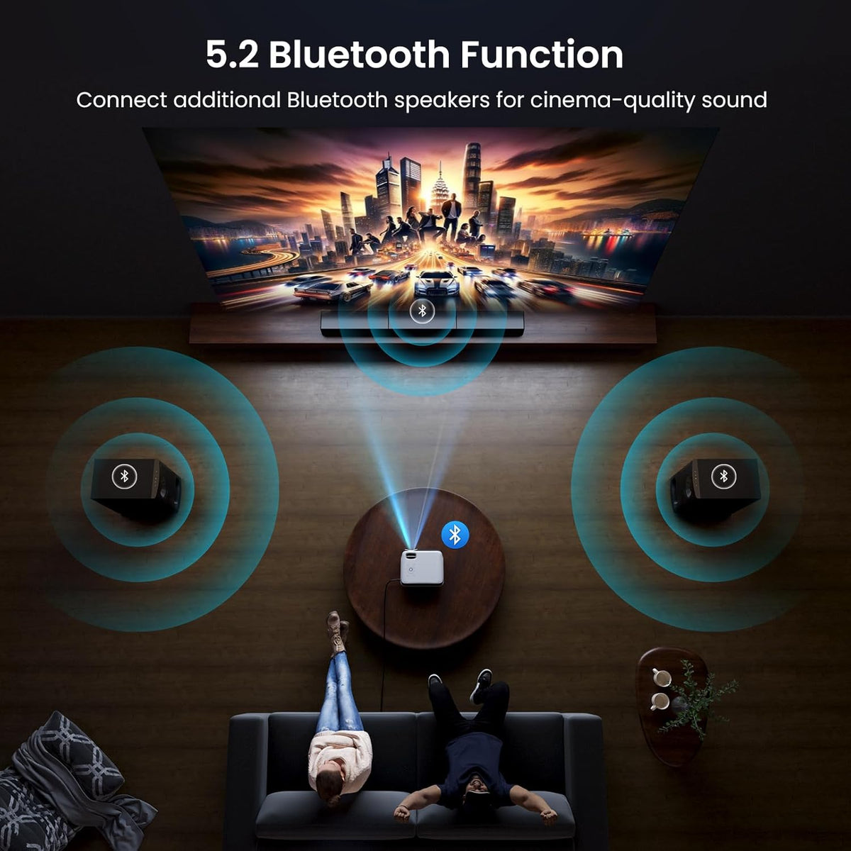 Official Licensed Google TV Smart Projector, HAPPRUN Projector 4k Support with Dolby Sound, Built-in Streaming Apps, Native 1080P, Wi-Fi & Bluetooth, Projecteur for Home Cinema,Gaming,Outdoor - PuriLite