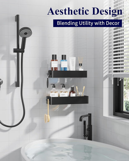 Kitsure Large Shower Caddy - 2 Pack Adhesive Shower Organizer, Drill-Free Shower Shelves for Inside Shower, Rustproof Bathroom Shelf Shower Shelf for Bathroom, Black - PuriLite
