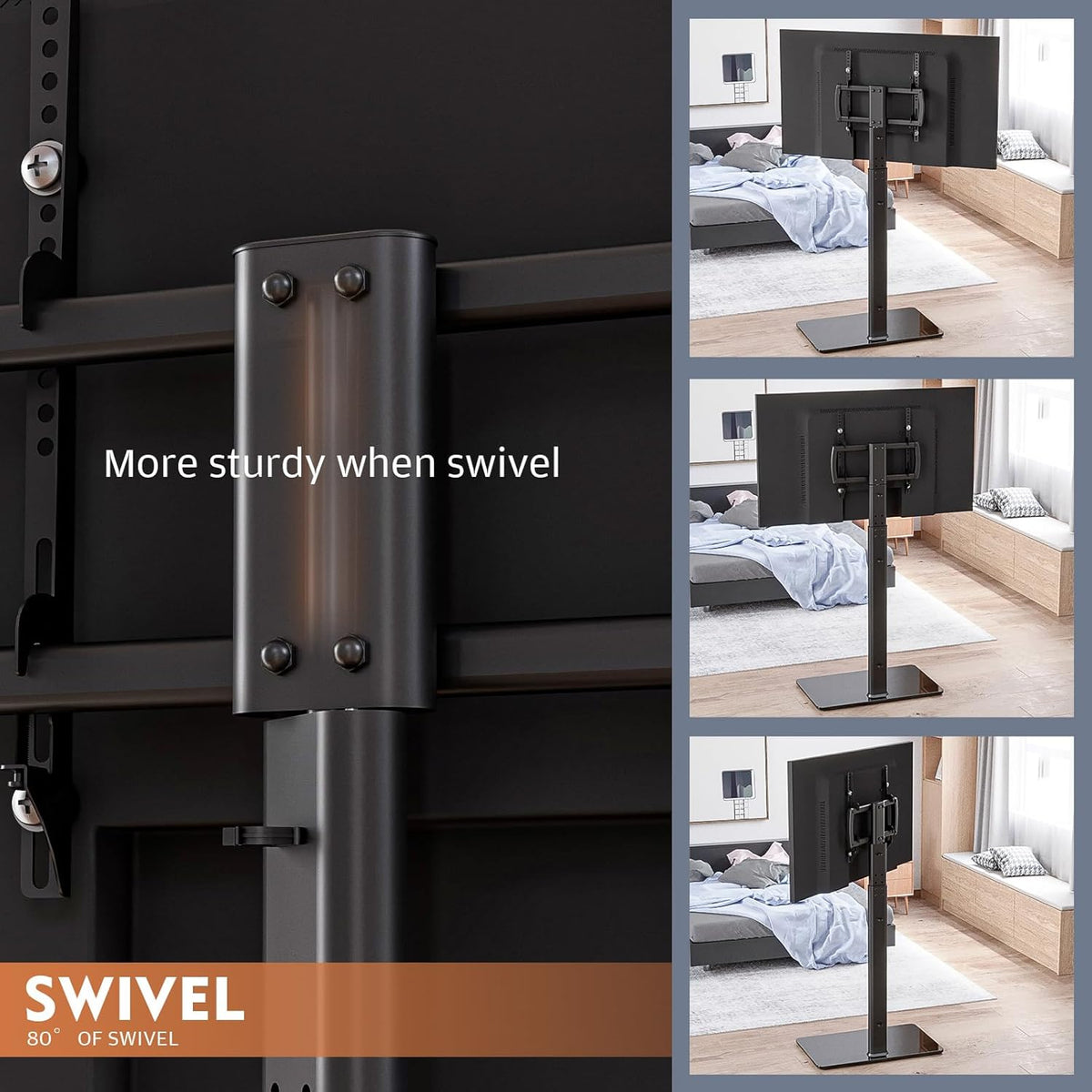 Universal TV Stand with Mount 80 Degree Swivel Height Adjustable and Tilt Function for 27 to 65 inch LCD, LED OLED TVs,HT1002B - PuriLite
