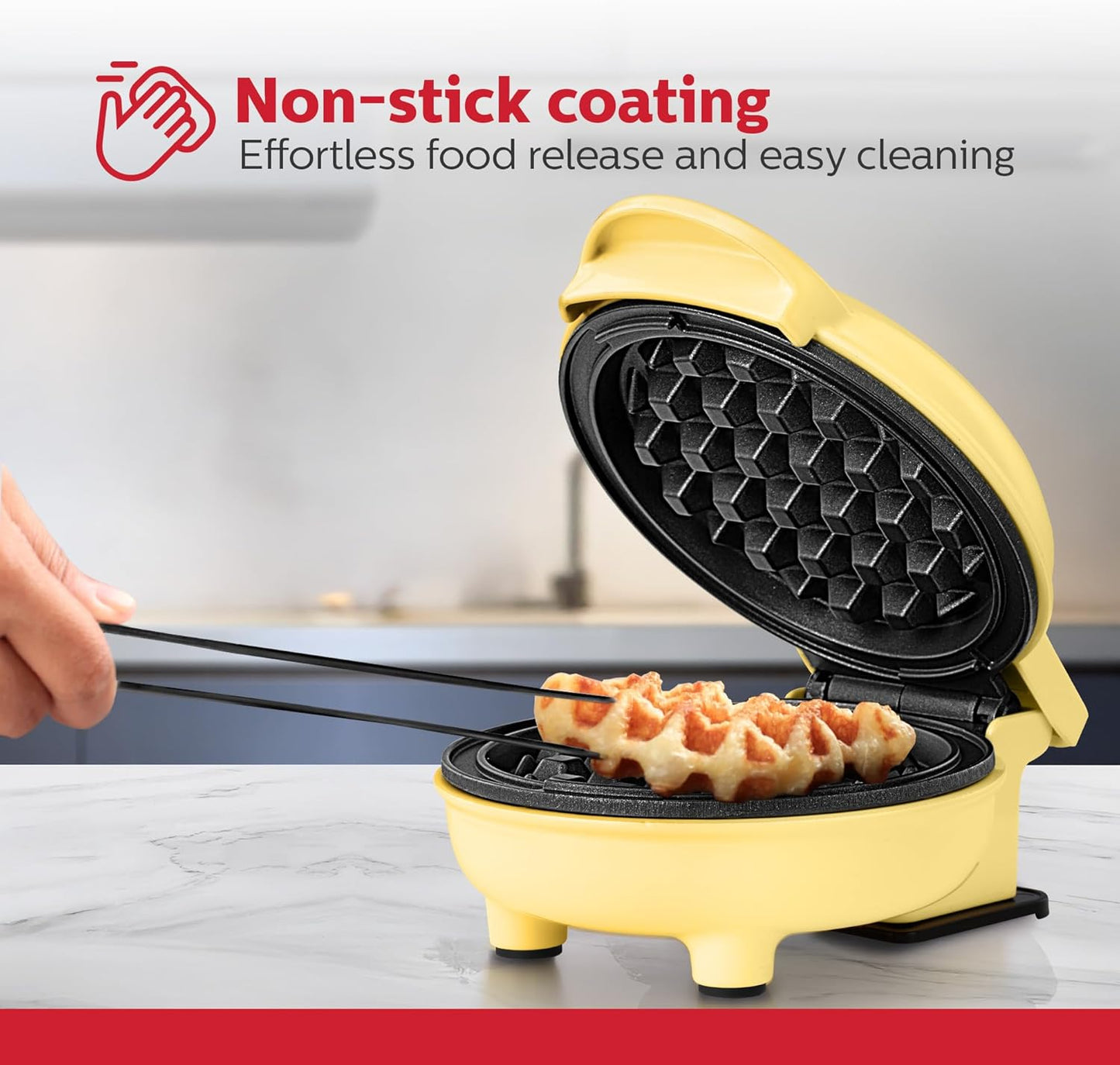 Holstein Housewares Personal/Mini Waffle Maker, Non-Stick Coating, Yellow - 4-inch Waffles in Minutes, Ideal for Breakfast, Brunch, Lunch or Snacks - PuriLite