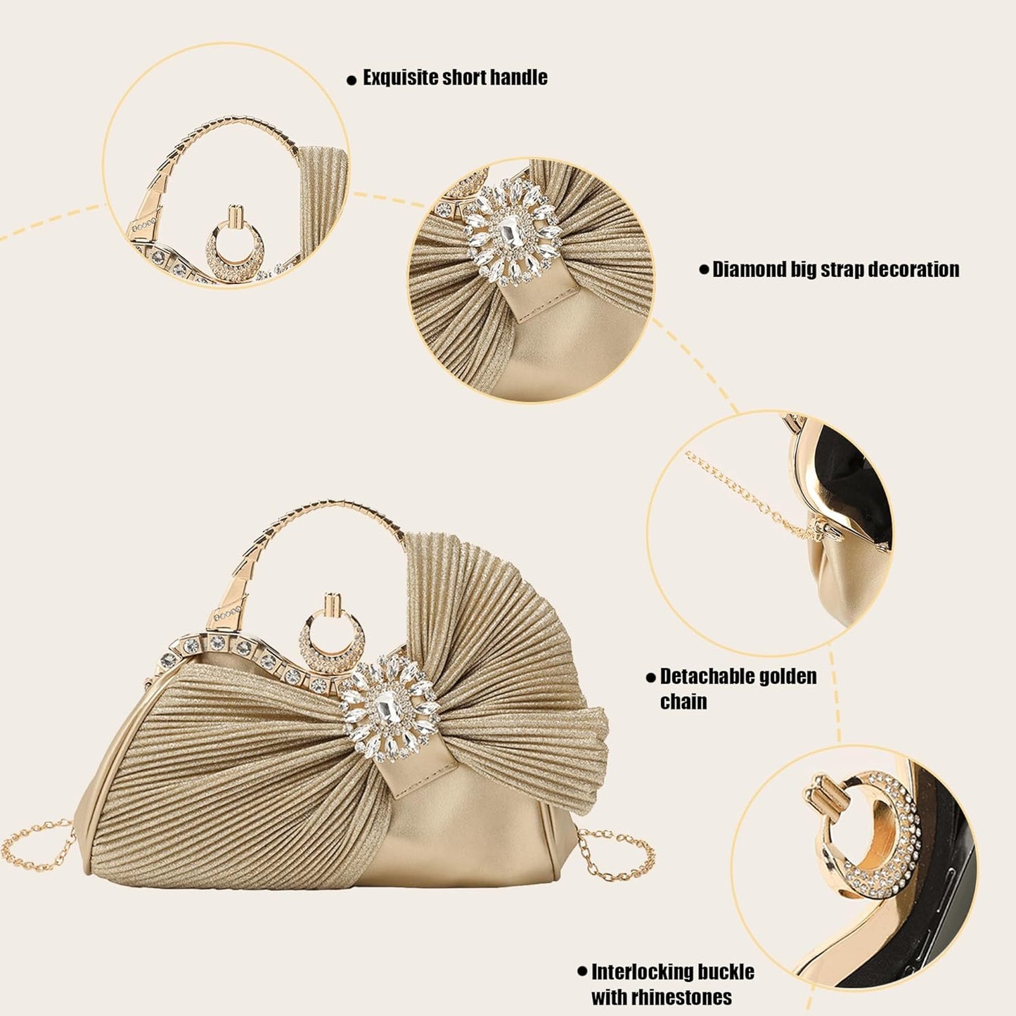 Buric Clutch Purses for Women Rhinestone Evening Handbag Bridal Wedding Prom Purse Formal Party Bow Tie Clutch for Women - PuriLite