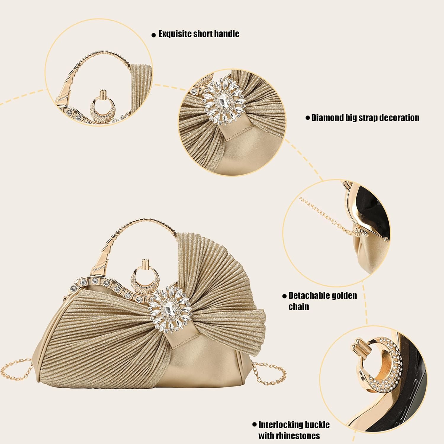 Buric Clutch Purses for Women Rhinestone Evening Handbag Bridal Wedding Prom Purse Formal Party Bow Tie Clutch for Women - PuriLite