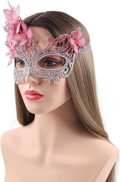 Comott pink halloween Masquerade mask for women and girls - Mardi Gras butterfly mask for halloween Costume parties - PuriLite