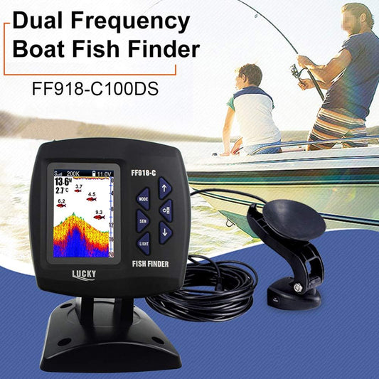 FF918-C100DS Color Screen Wired Fish Finder Dual Frequency 328ft/100m Water Depth Boat Fish Finder ZDHF - PuriLite