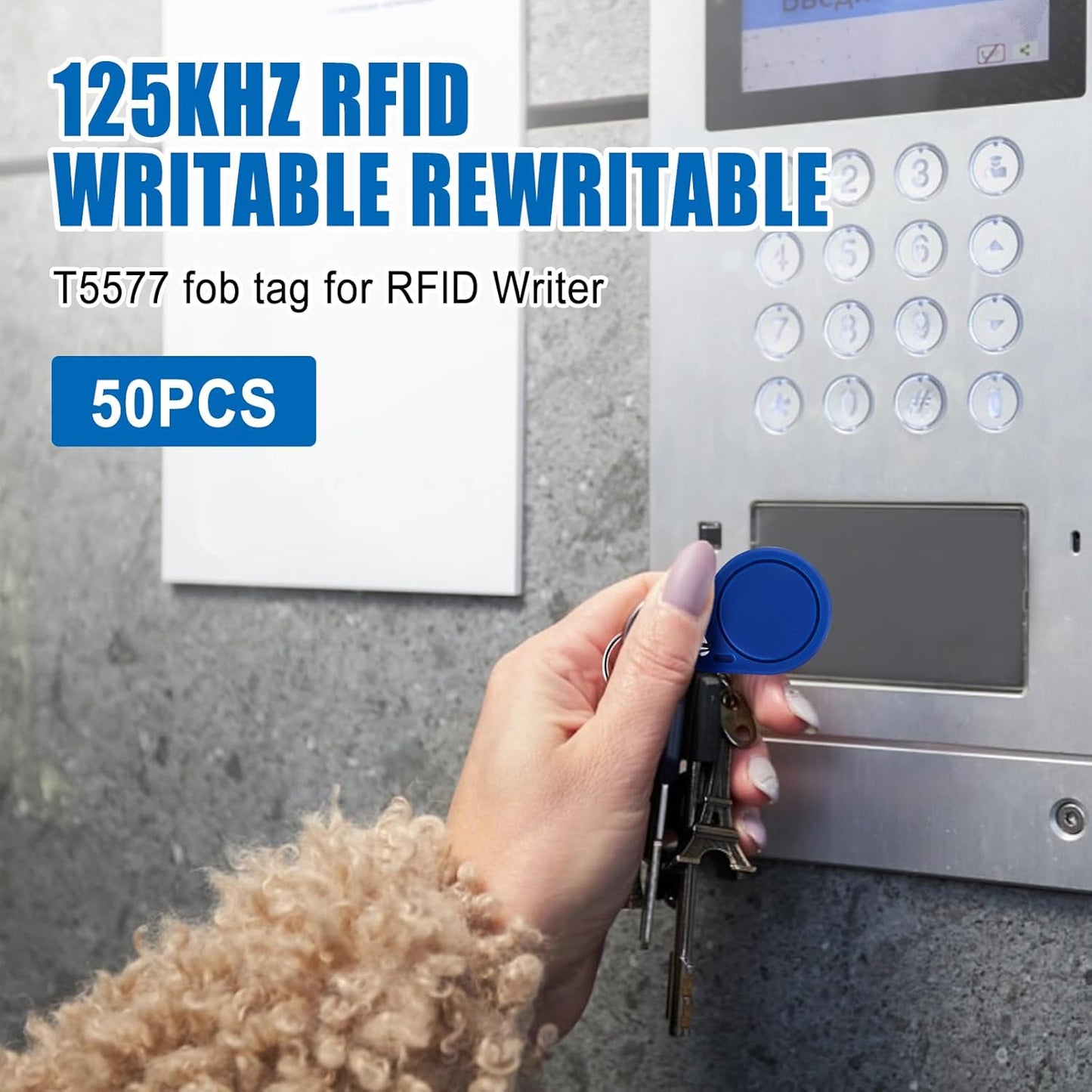 RFID Key Fobs 125KHz 50 PCS, T5577 Proximity ID Tag Rewritable Keypad Card Door Lock Entry Access Control System Fob Tag Wholesale (Black) - PuriLite