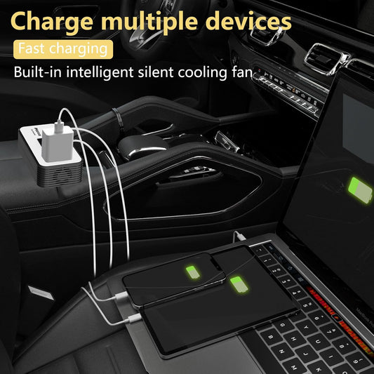 200W Car Power Inverter, PiSFAU DC 12V to 110V AC Car Plug Adapter Outlet with [20W USB-C] /USB-Fast Charger(18W) / 4.8A Dual USB/car Charger for Laptop - PuriLite