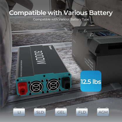 Renogy Pure Sine Wave Inverter 1000w Power Inverter DC 12v to AC 110v, Solar Inverter 12v to 110v Converter with 5V/2.1A USB Port, 2 AC Ports, Remote Controller - PuriLite