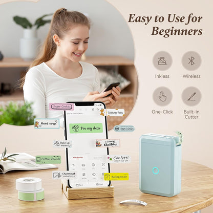 NIIMBOT D110 Mini Label Maker Machine with Tape(Pre-Cut Size 12x40mm), Portable Bluetooth Sticker Printer, Inkless Automatic Feeding One-Touch Custom Printing, Compatible with Phone Only - PuriLite