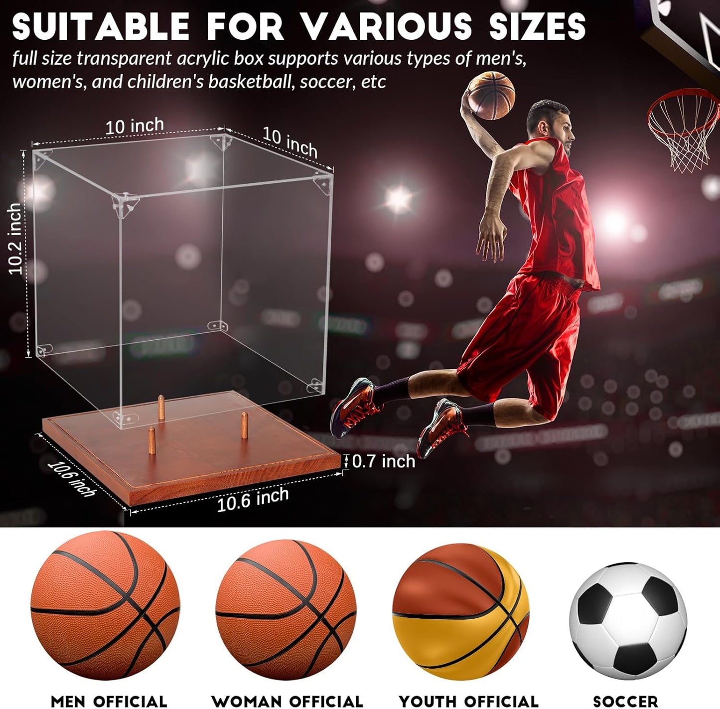 JupDec Baseball Display Case, Clear Cube Baseball Holder with Wooden Base, Autograph Baseball Stand Box for Single Ball, Acacia Wood, Brown, 1 Pack - PuriLite