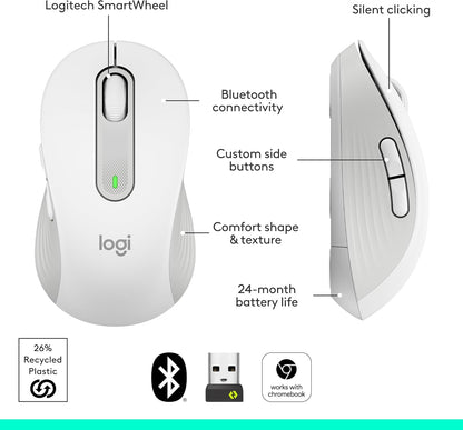 Logitech Signature M650 L Full Size Wireless Mouse - For Large Sized Hands, 2-Year Battery, Silent Clicks, Customizable Side Buttons, Bluetooth, for PC/Mac/Multi-Device/Chromebook - Black - PuriLite