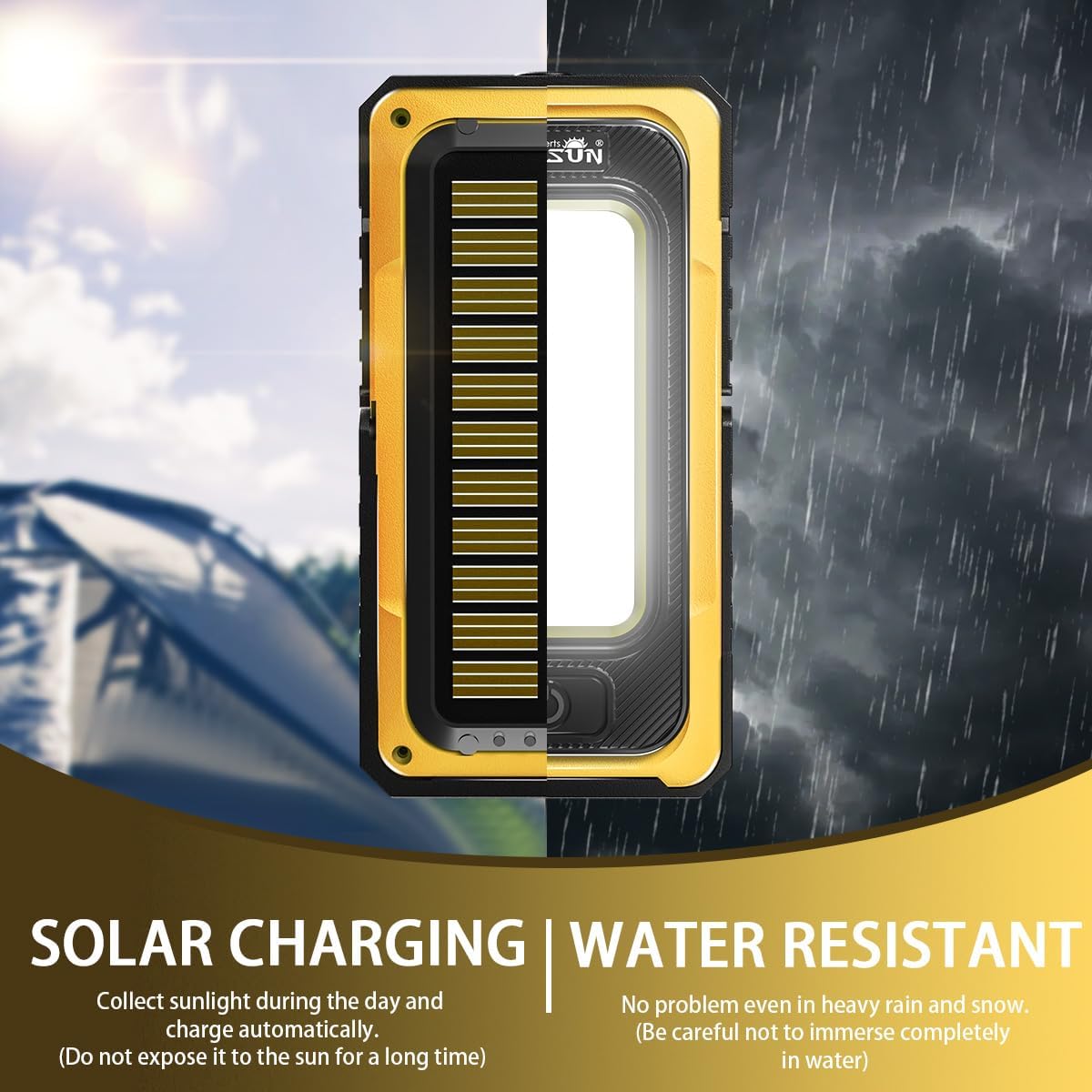 WARSUN Led Work Light Rechargeable, Portable Magnetic Work Light, LED Flood Light Waterproof for Outdoor Camping Hiking Emergency Car Repairing (USB + Solar Charging, Blue) - PuriLite