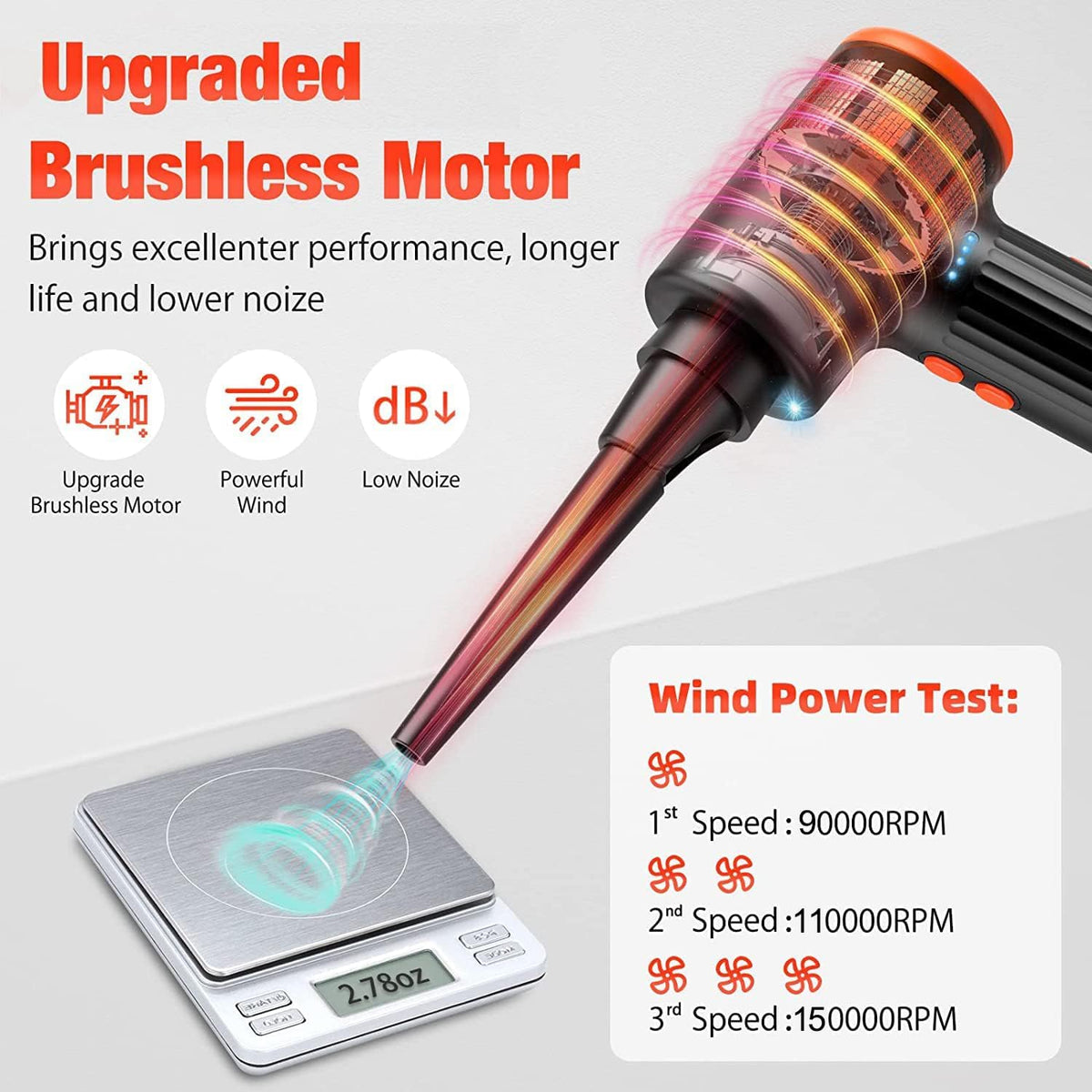 Compressed Air Duster, 130000RPM Electric Air Duster Replaces Compressed Air Cans, 3 Speed, Cordless Air Blower for Cleaning Camera Computer Household Pet Hair - PuriLite