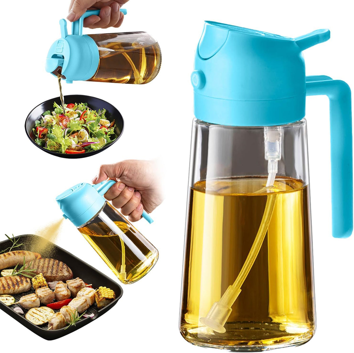 Purilite Select 470ml Glass Oil Sprayer &amp; Dispenser Bottle – 2-in-1 Flip Top - PuriLite