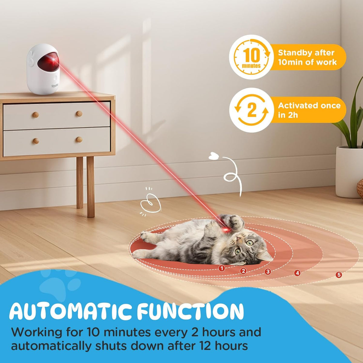 KOACKL Cat Toys for Indoor Cats, Cat Laser Pointer Toy, Rechargeable Automatic Cat Toy with Timer & Speed Modes, Ideal Interactive for Cats Dogs Training and Exercise - PuriLite