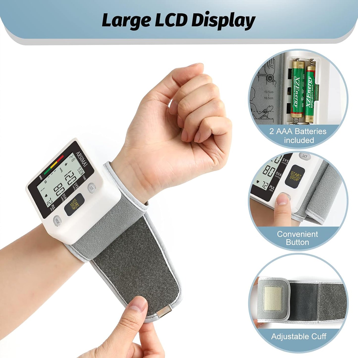 Blood Pressure Monitor - Wrist Accurate Automatic High Blood Pressure Monitors Portable LCD Screen with Storage Case and Adjustable Cuff Powered by Battery -Black - PuriLite