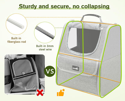 Pecute Expandable Cat Backpack Carrier, Small Dog Backpack Carrier, Pet Backpack Carriers for Cats Dogs Puppy Kitten, Cat Carriers Bag Carrying for Travel Hiking Bike Riding Walking Outdoor,Grey - PuriLite
