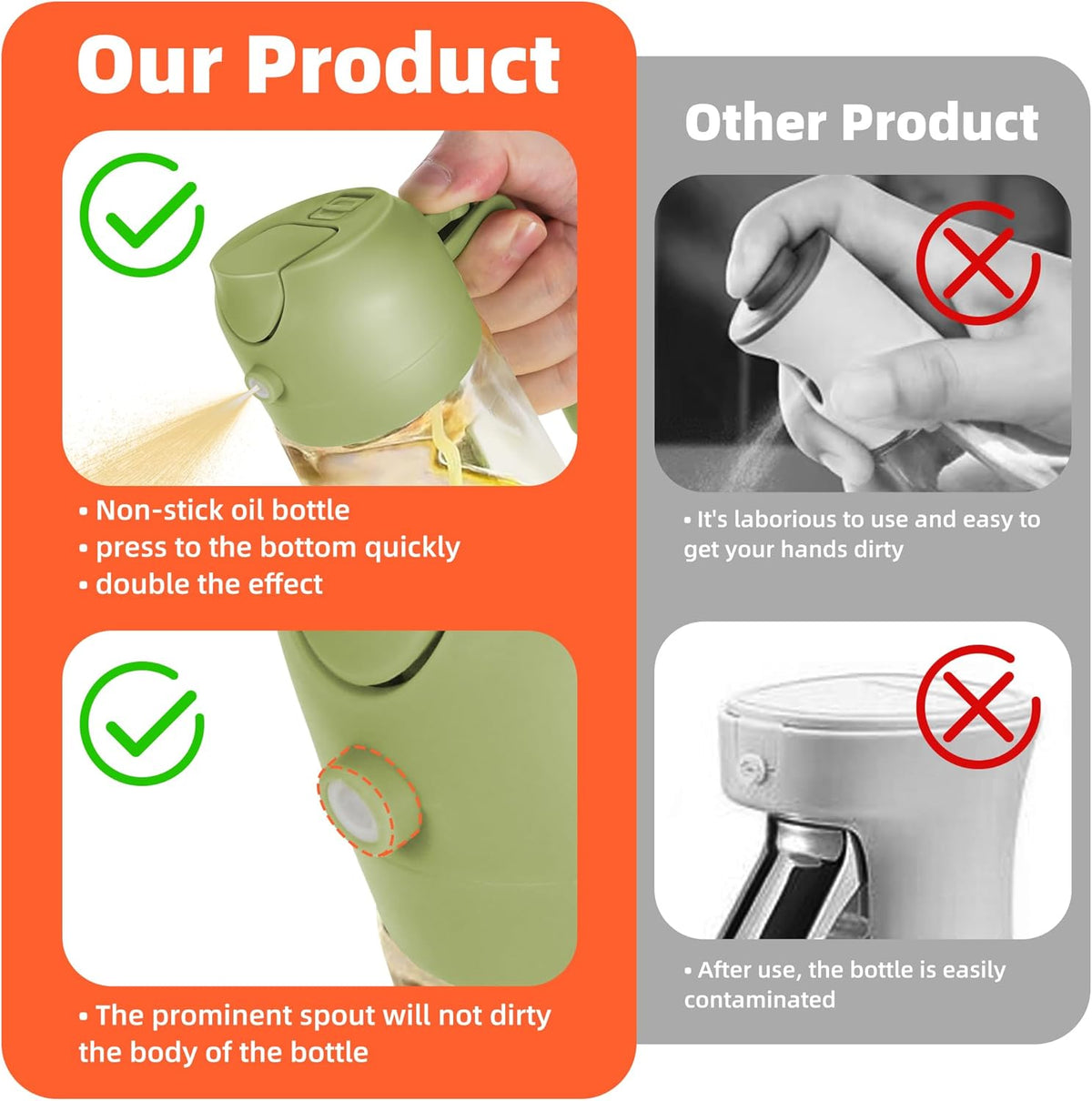 Purilite Select 470ml Glass Oil Sprayer &amp; Dispenser Bottle – 2-in-1 Flip Top - PuriLite
