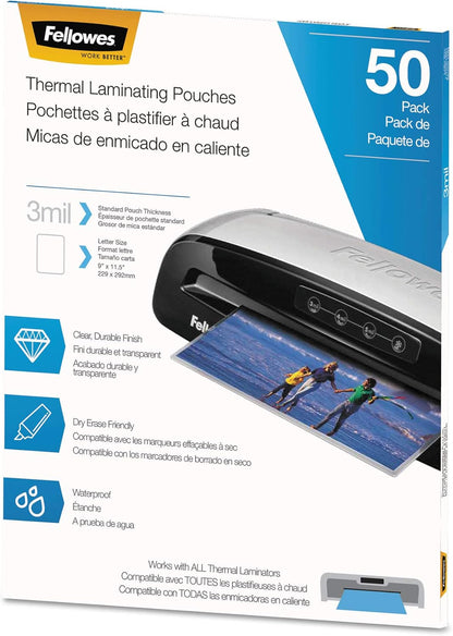 Fellowes Thermal Laminating Pouches, Letter Size Sheets 9 x 11.5-Inches, 3 mil, 200 Pack (5743401), Clear - PuriLite