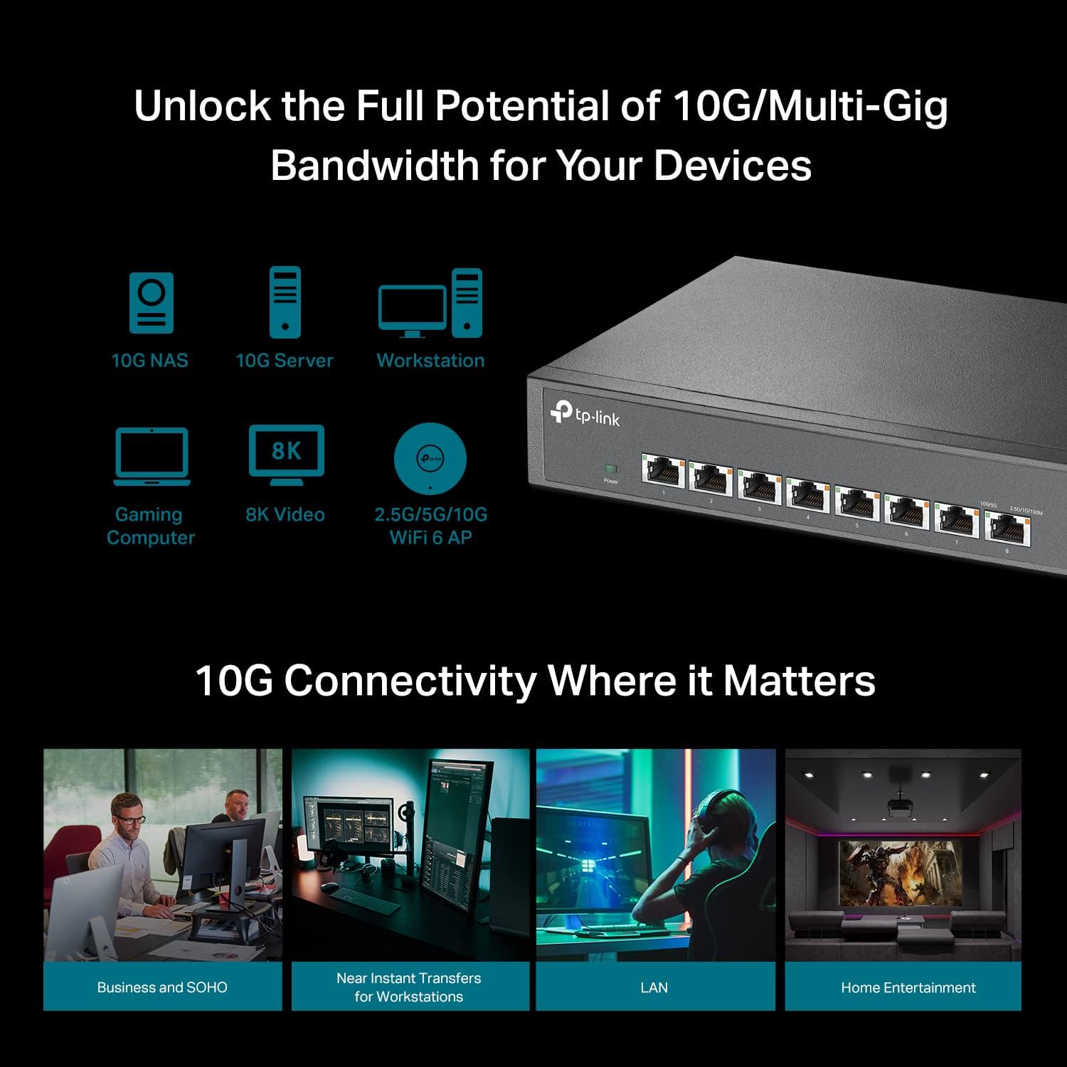 TP-Link TL-SX1008 | 8 Port 10G/Multi-Gig Unmanaged Ethernet Switch | Desktop/Rackmount | Plug & Play | Sturdy Metal Casing | Limited Lifetime Protection | Speed Auto-Negotiation - PuriLite