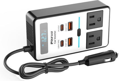 200W Car Power Inverter, PiSFAU DC 12V to 110V AC Car Plug Adapter Outlet with [20W USB-C] /USB-Fast Charger(18W) / 4.8A Dual USB/car Charger for Laptop - PuriLite