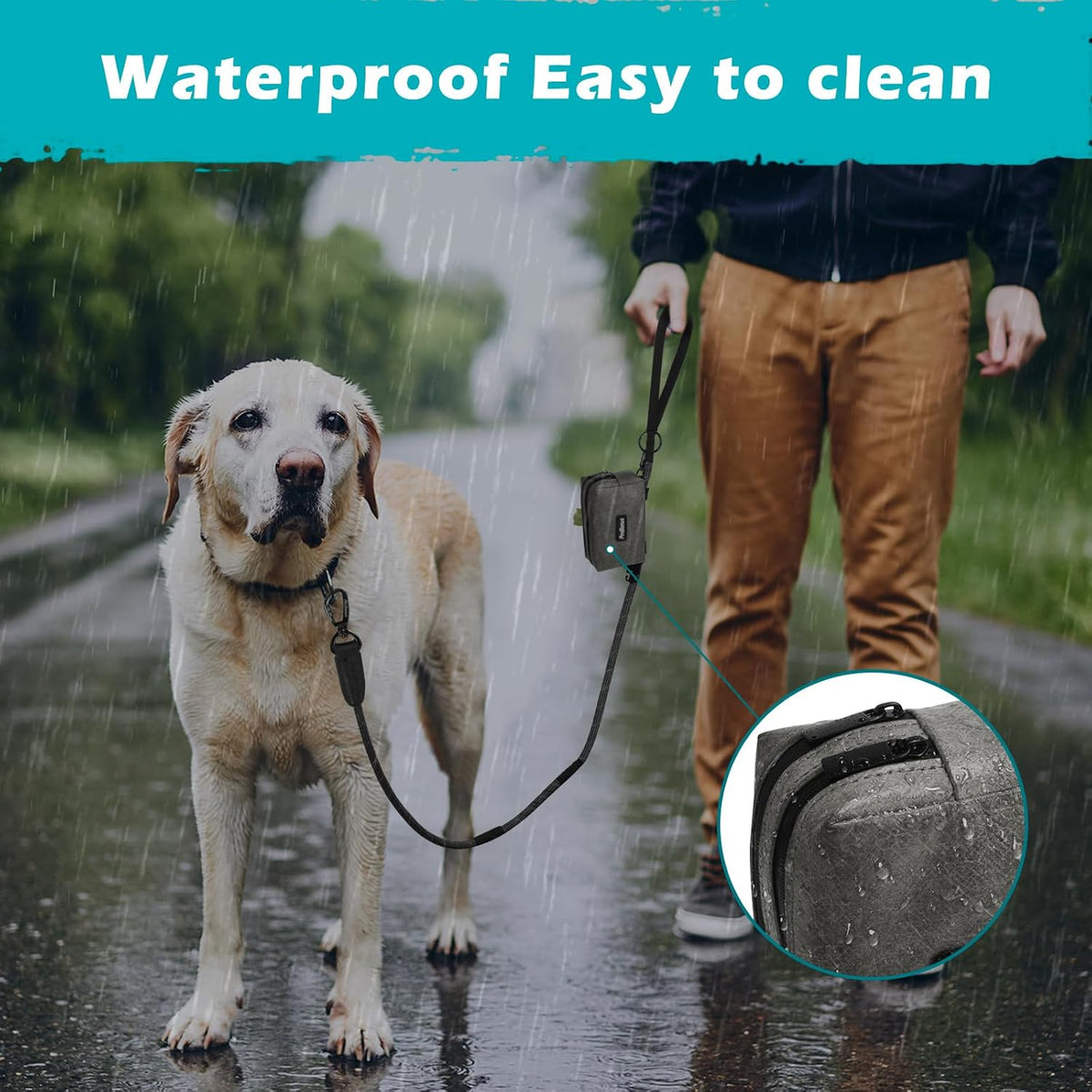 PetBonus Waterproof Dog Poop Bag Holder for leashes, Portable Pet Waste Bag Dispenser, 2 Pouches for Treat Holder and Walking Accessories, Fit All Leashes, Includes 1 Roll of Dog Poop Bags (Green) - PuriLite