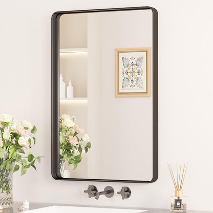 Keonjinn 42 x 36 Brushed Nickel Bathroom Vanity Mirror, Large Rounded Rectangle Bathroom Mirrors for over Sink, Metal Framed Silver Mirror for Wall, Shatterproof HD Tempered Glass(Horizontal/Vertical) - PuriLite