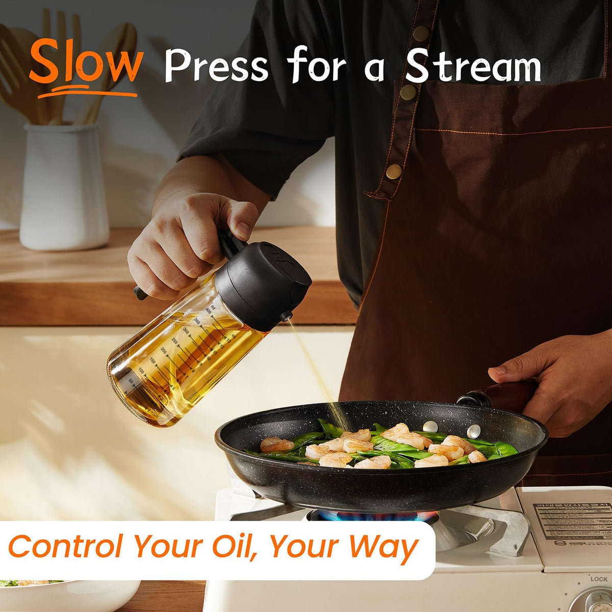 Purilite Select 470ml Glass Oil Sprayer &amp; Dispenser Bottle – 2-in-1 Flip Top - PuriLite