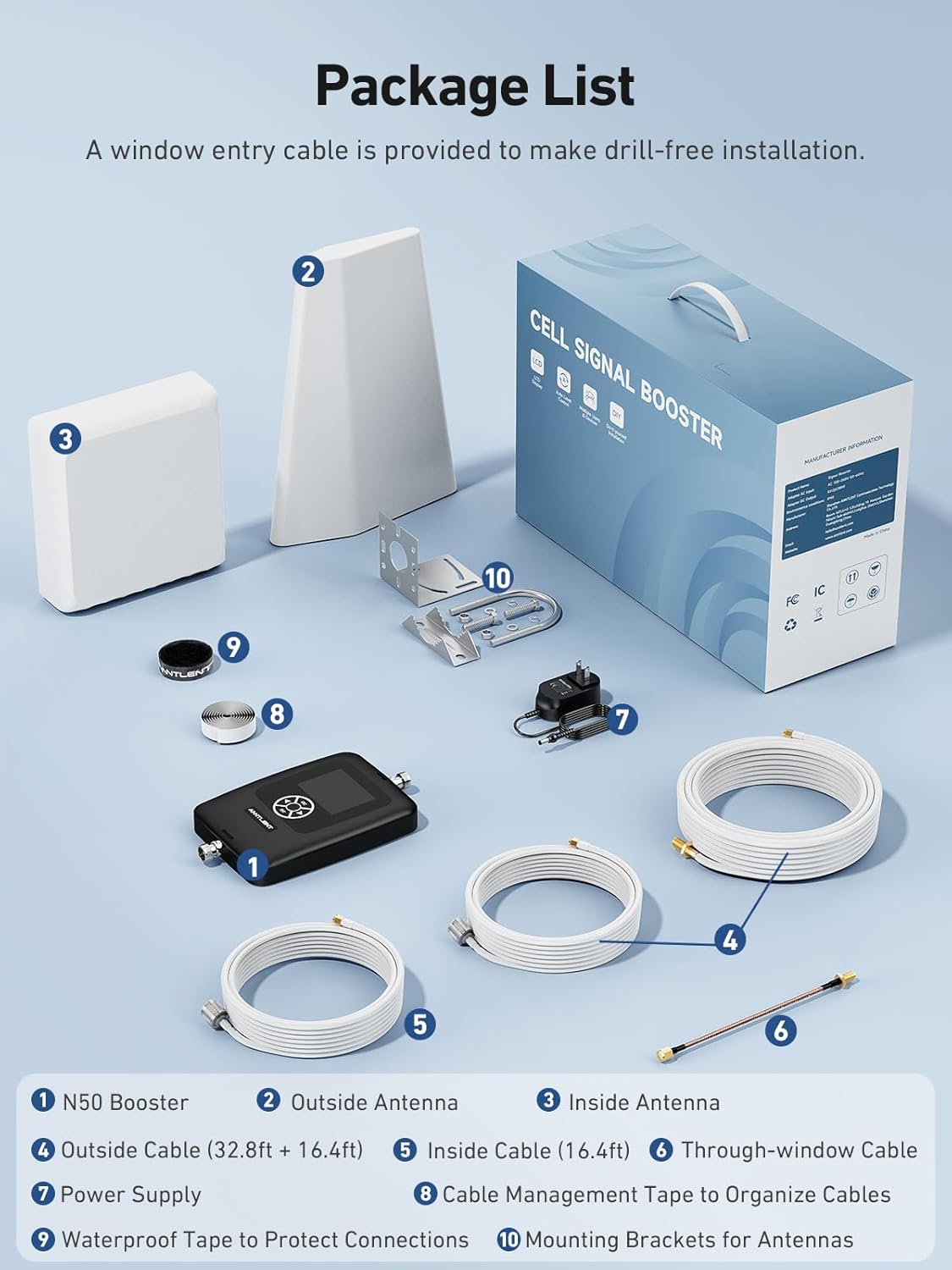 ANNTLENT Cell Phone Signal Booster for House 3G 4G LTE 5G Compatible with All Carriers on Band 25/2/66/4/7/5/12/17, Cell Booster with Omni Antenna and LCD Display, APP Adjust | ISED Approved - PuriLite