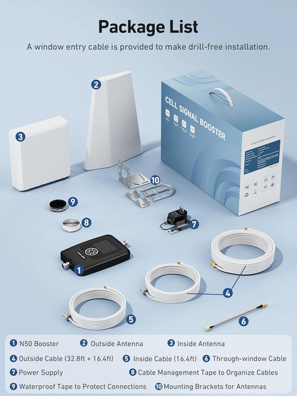 ANNTLENT Cell Phone Signal Booster for House 3G 4G LTE 5G Compatible with All Carriers on Band 25/2/66/4/7/5/12/17, Cell Booster with Omni Antenna and LCD Display, APP Adjust | ISED Approved - PuriLite