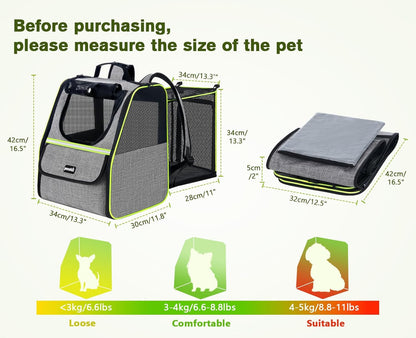 Pecute Expandable Cat Backpack Carrier, Small Dog Backpack Carrier, Pet Backpack Carriers for Cats Dogs Puppy Kitten, Cat Carriers Bag Carrying for Travel Hiking Bike Riding Walking Outdoor,Grey - PuriLite