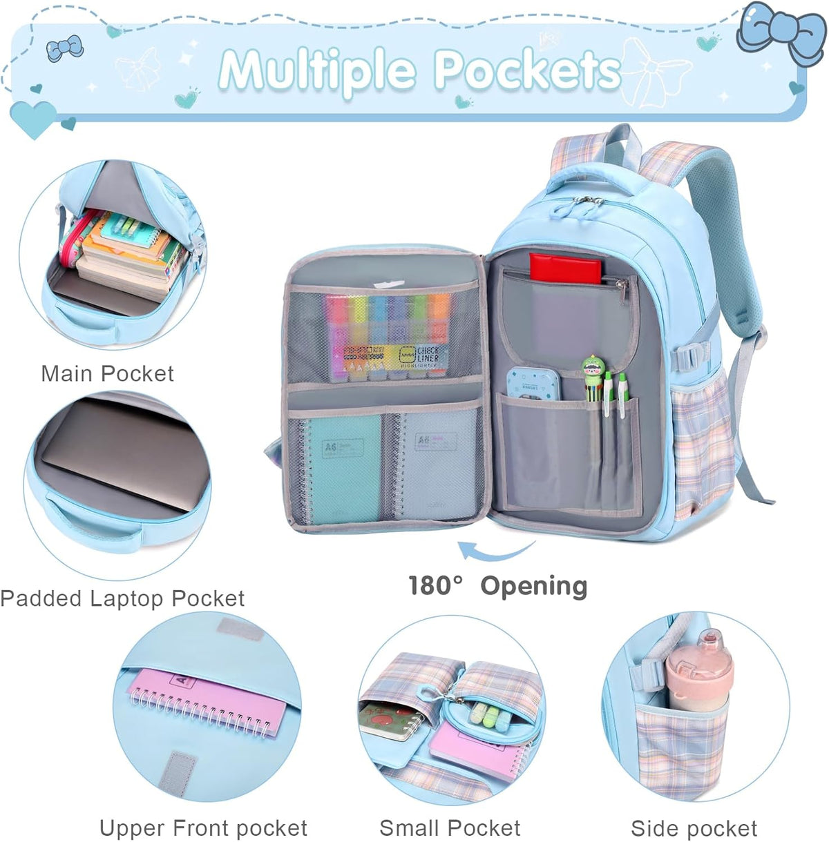 ACESAK Girls Backpack - 3PCS Backpack for Girls Cute School Backpacks for Girls Kindergarten - PuriLite