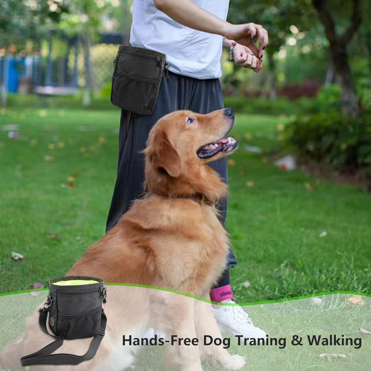 MGKSHADOW Dog Treat Pouch 1pc, Pet Training Clicker 2 pcs, Pet Treat Pouch, Built-in Poop Bag Dispenser (Black) - PuriLite