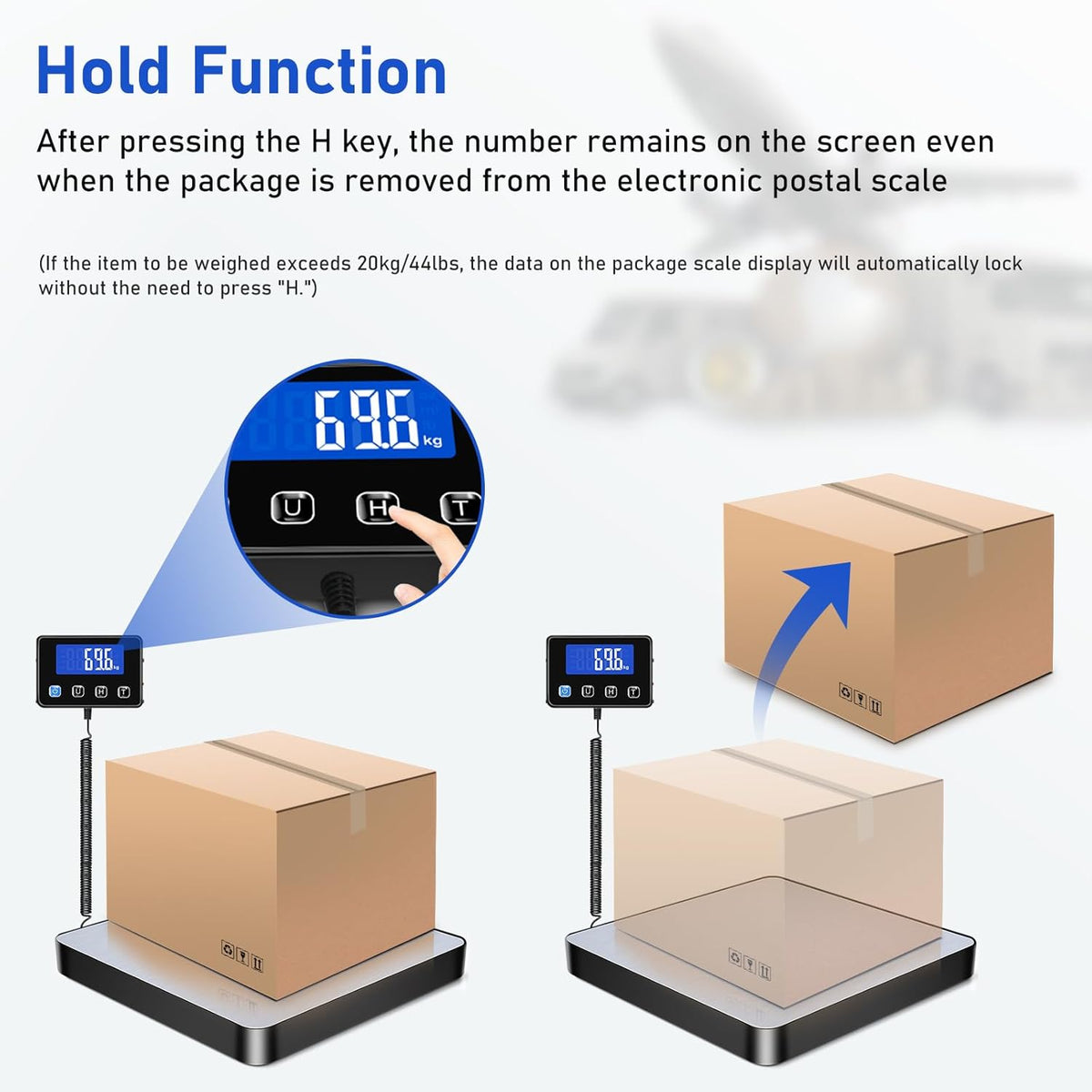 RAOYAN Shipping Scale, 440lb/0.5oz High Accuracy Digital Postal Scale with LCD Display, Hold/Tare Function, Shipping Scale for Package, Luggage, Warehouse (Including 2 Batteries, Charging Cable) - PuriLite