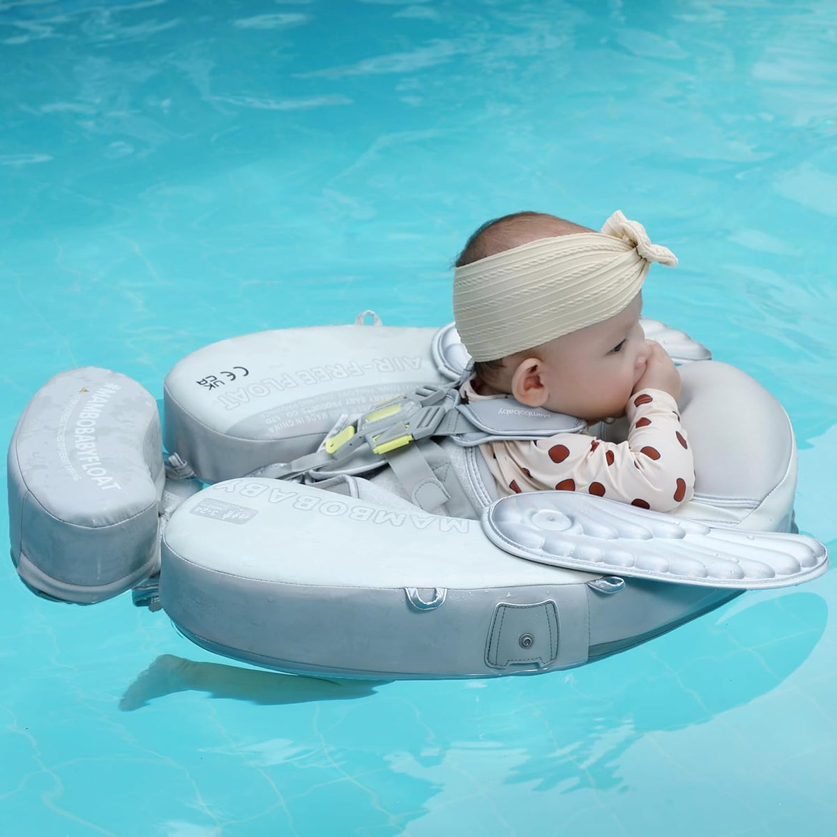 Mambobaby Baby Swim Float with Canopy, Non-Inflatable Solid Baby Float, Upgrade Soft Skin-Friendly Material Infant Swim Float - PuriLite
