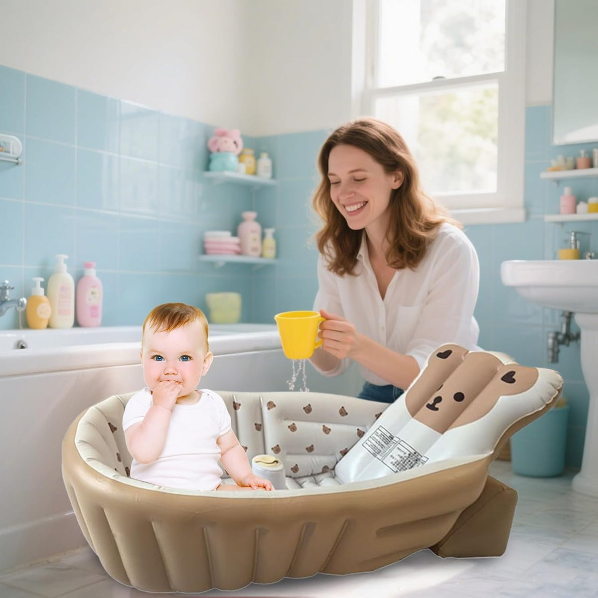Baby Tubs - Inflatable Toddler Shower Tub - Adjustable Foldable Bathing Support Seat Bathroom Accessories for Beach Pool Outdoor Camping Travel - PuriLite