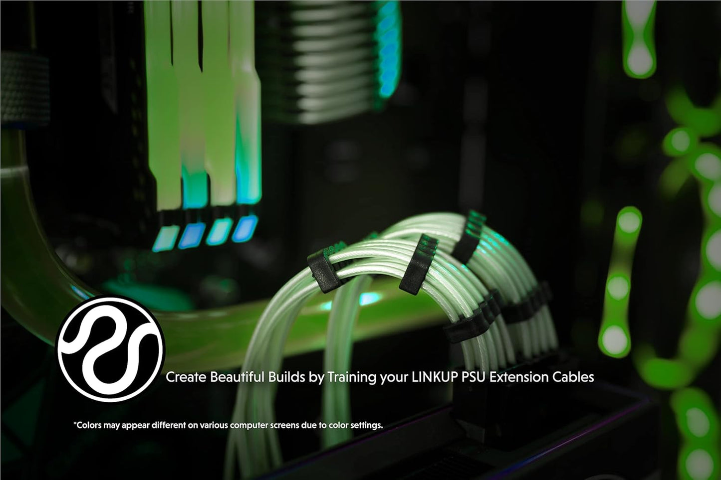 LINKUP - 30cm Super Soft and Flexible PSU Cable Extension Sleeved Custom Mod GPU PC Braided w/Comb Kit | 1 x 24 P (20+4) | 2 x 8 P (4+4) CPU | 2 x 8 P (6+2) GPU Set | 300mm - Blackgreen - PuriLite