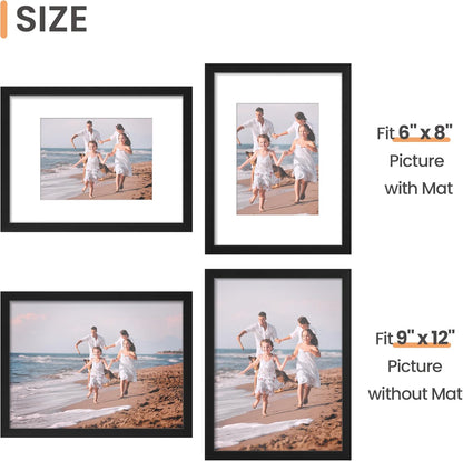 upsimples 11x14 Picture Frame, Display Pictures 8x10 with Mat or 11x14 Without Mat, Wall Hanging Photo Frames, Black - PuriLite