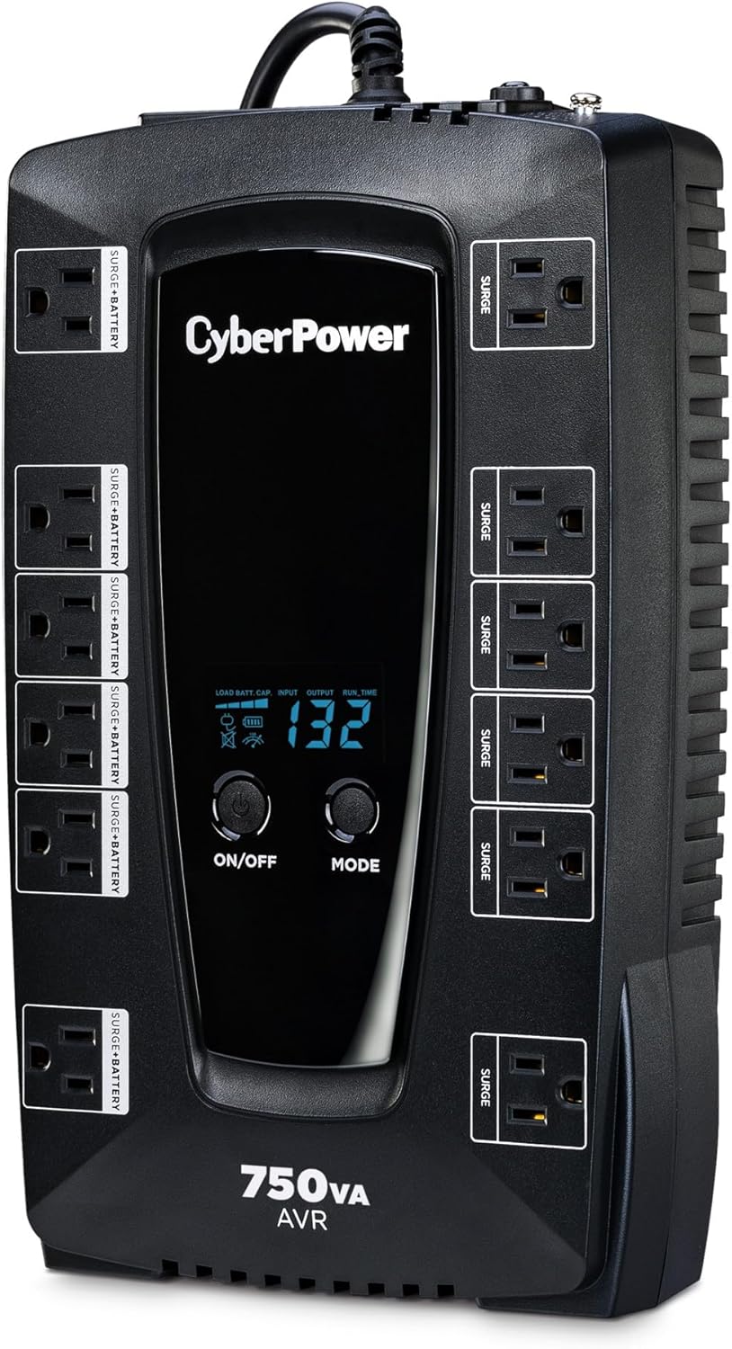 CyberPower AVRG900LCD Intelligent LCD UPS System, 900VA/480W, 12 Outlets, AVR, Compact - PuriLite