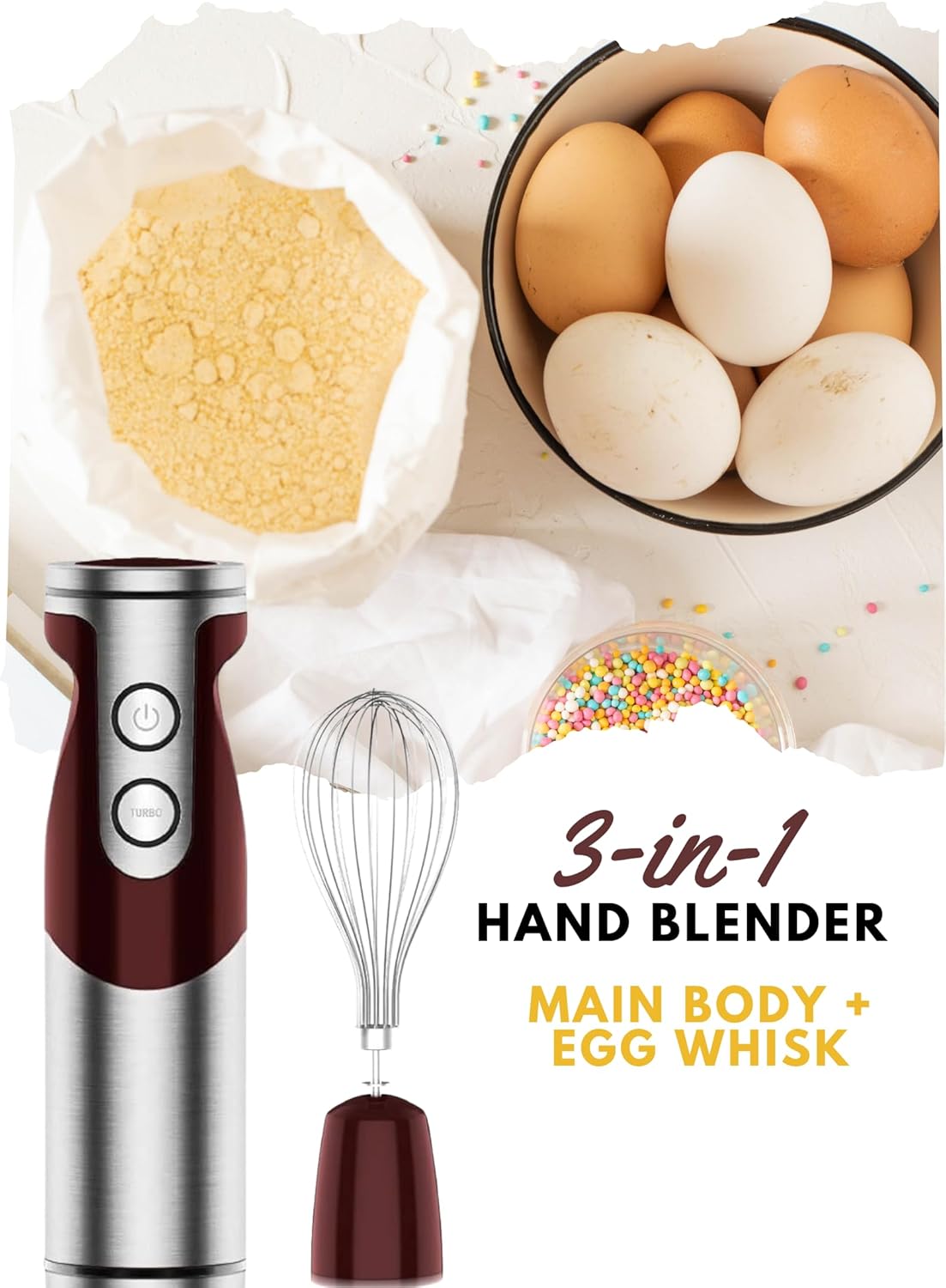 MEGAWISE new Hand Blender Series Only one Hand Blender,no attachments,12-Speed,Includes Powerful Blender Stick- Easy to Clean and Perfect for Smoothies, and More (Black) - PuriLite