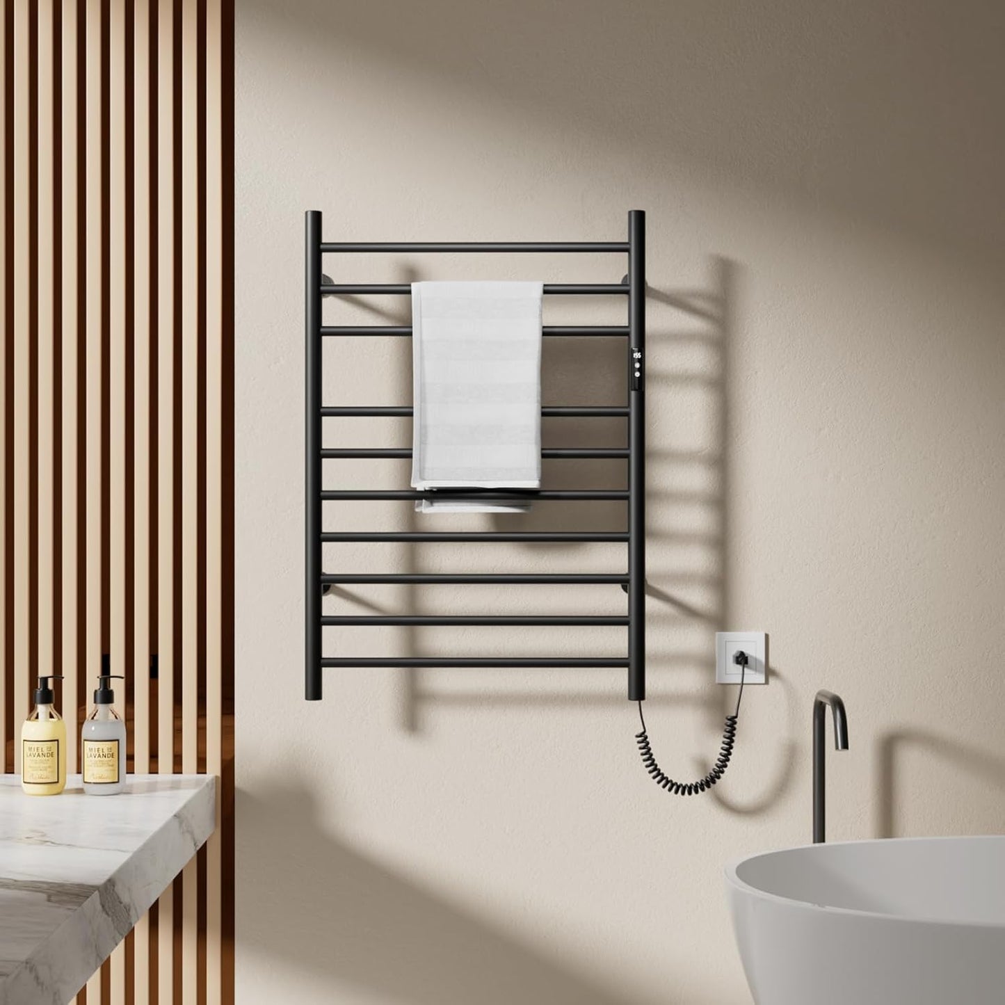 POPFLY Heated Towel Rack, Wall Mounted Electric Hot Towel Warmer, 4-Bar 304 Stainless Steel Small Heated Towel Warmer Rack for Bathroom with Timer and Temperature Control, Brushed - PuriLite