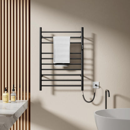 POPFLY Heated Towel Rack, Wall Mounted Electric Hot Towel Warmer, 4-Bar 304 Stainless Steel Small Heated Towel Warmer Rack for Bathroom with Timer and Temperature Control, Brushed - PuriLite