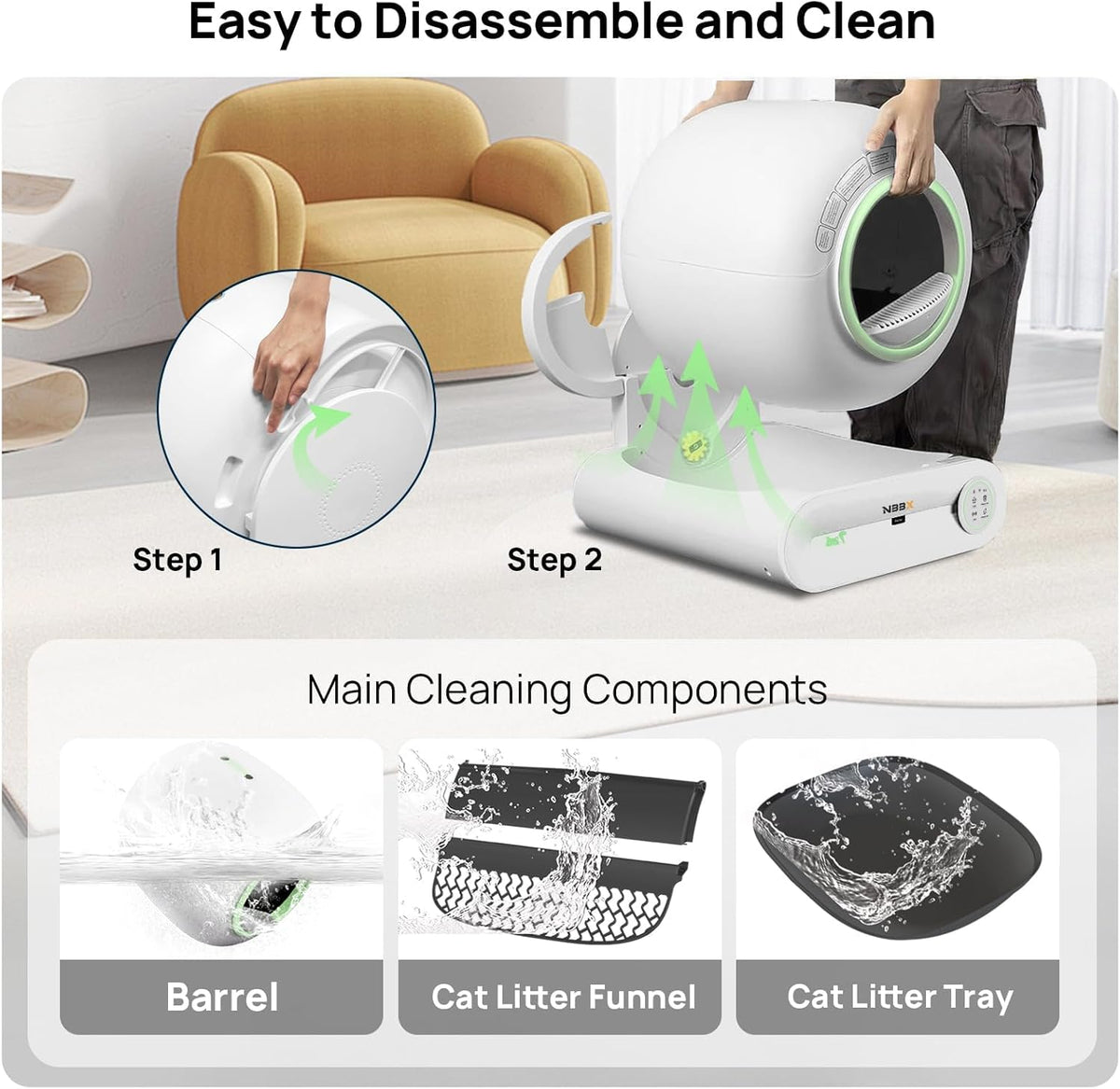 Self Cleaning Cat Litter Box – NBBX 2025 Upgraded Smart Odor-Control Robot with APP & Touch Panel | 65L Capacity, Auto Waste Removal & Deodorization | Ultra-Quiet Low Entry Box for Multiple Cats - PuriLite