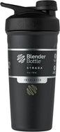 BlenderBottle Strada Twist Cap Shaker Cup Insulated Stainless Steel Water Bottle with Wire Whisk, 24-Ounce, Black - PuriLite