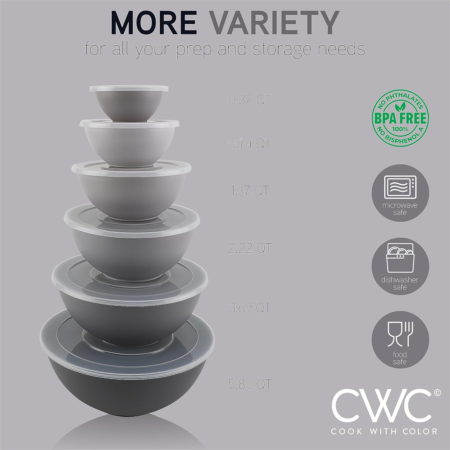 COOK WITH COLOR Mixing Bowls with TPR Lids - 12 Piece Plastic Nesting Bowls Set Includes 6 Prep Bowls and 6 Lids, Microwave Safe Mixing Bowl Set (Mint) - PuriLite