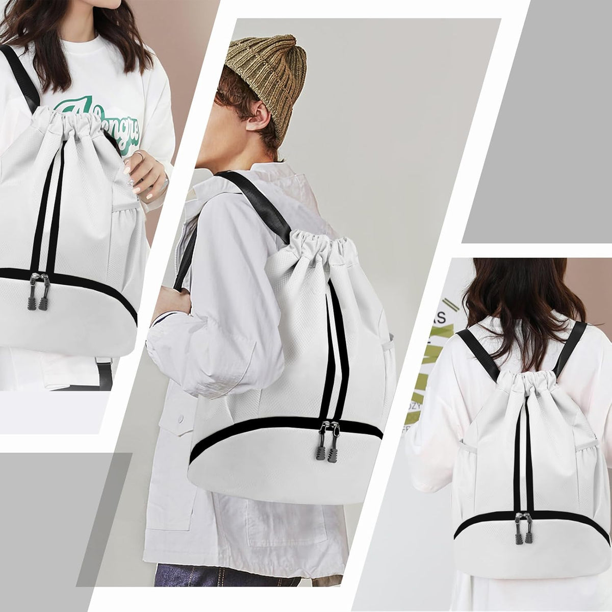 Hoedia Sports Drawstring Backpack - String Swim Gym Bag with Shoes Compartment and Wet Proof Pocket for Women/Men - PuriLite