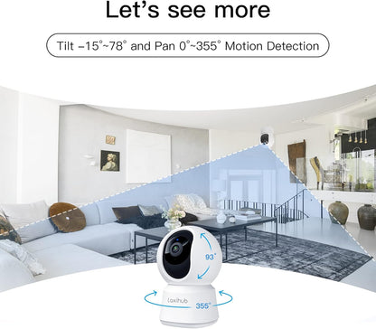 360° View 2K Pet Camera with Phone App, Indoor Security Camera, P2T Baby Monitor, Pan/Tilt, Motion & Sound Detection, Night Vision,Two-Way Audio, Works with Alexa - PuriLite