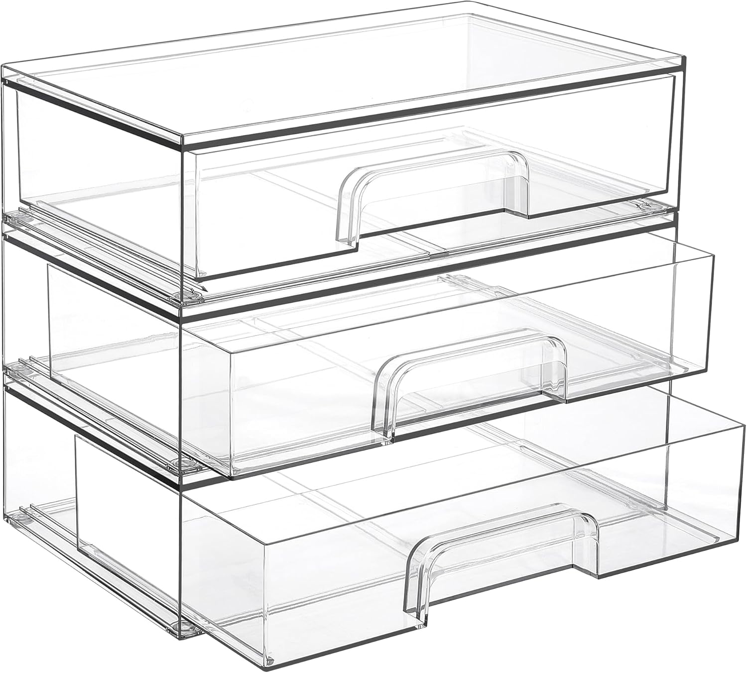Vtopmart 3 Pack Stackable Clear Plastic Drawer Organizer, Makeup Organizers and Storage for Eyeshadow Palettes, Cosmetics, Beauty Supplies, Ideal for Vanity, Desk, Office, Bathroom Organization - PuriLite