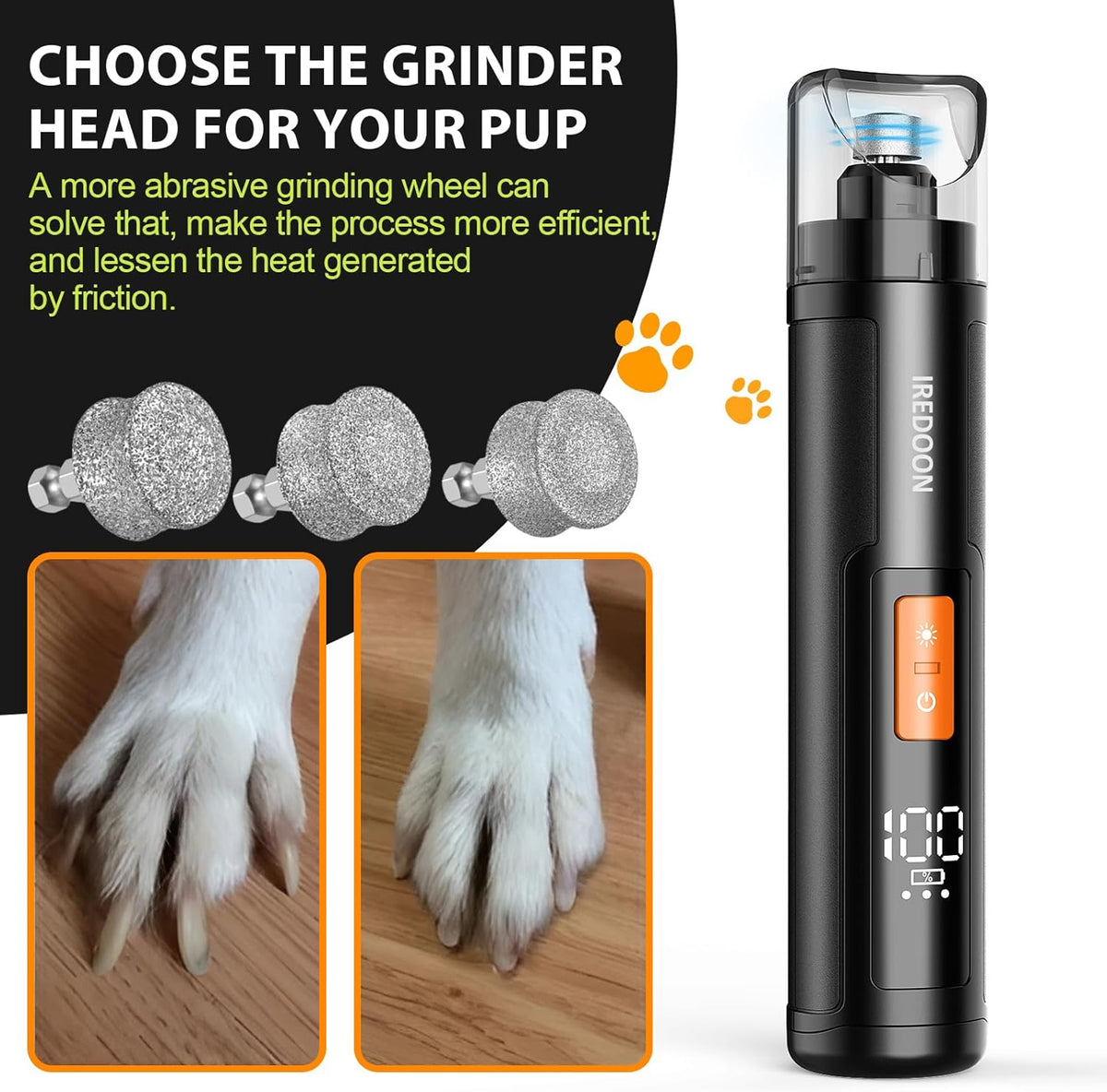 IREDOON Dog Nail Grinder Replacement Head-Integrated Grinding Head for Casfuy and Most Brands, Highly Efficient, Safe and Durable (3pcs) - PuriLite